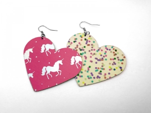 unicorn earrings w confetti backs (recycled, reversible) earrings